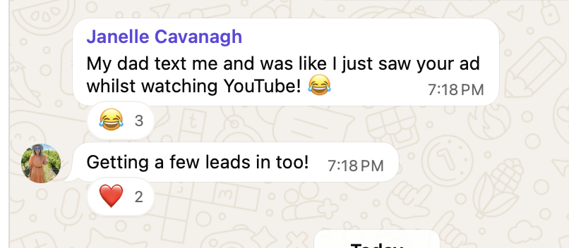 Janelle WhatsApp testimonial